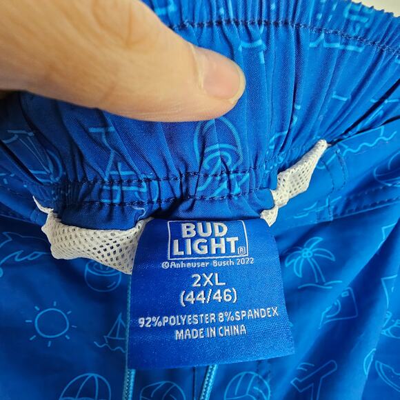 NEW Bud Light Swim Trunks Blue Swim Shorts All Over Print Men 2XL w Pockets - Picture 4 of 5